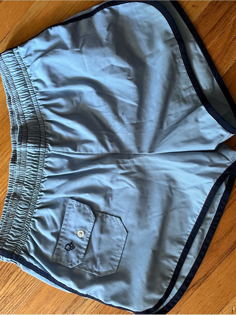 Vintage light Blue Men’s Swim Trunks with Navy Trim size large